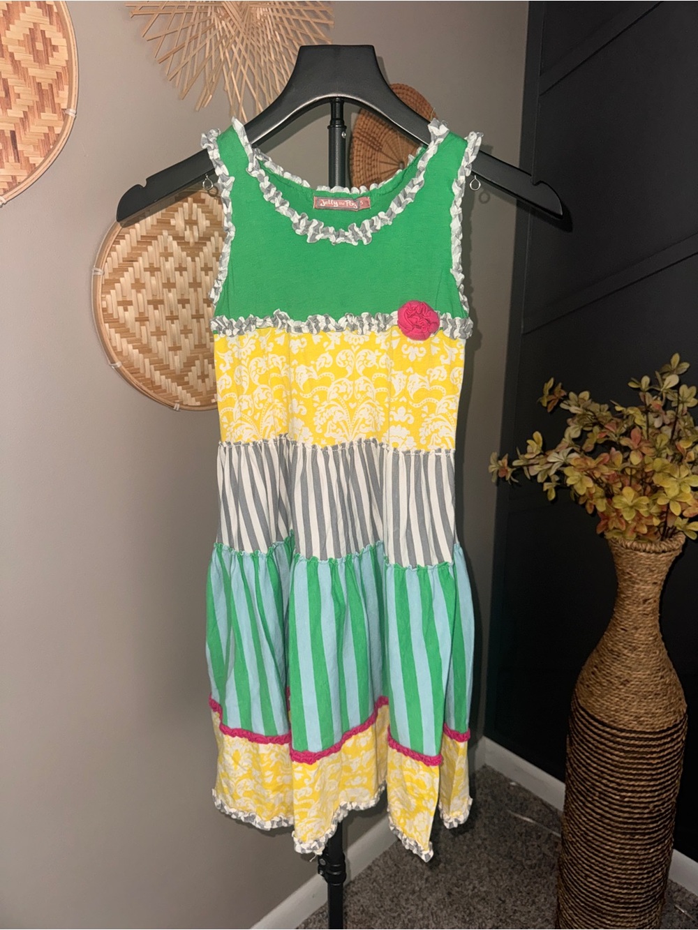 Jelly the Pug girls boutique dress cottagecore summer patchwork whimsical